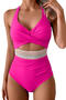 sexy plus size 4 colors padded hollow out one-piece swimsuit_Black_Rose Red_Magenta