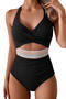sexy plus size 4 colors padded hollow out one-piece swimsuit_Black