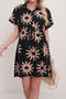 stylish graphic print single-breasted drawstring beach shirt mini dress cover-up_Black