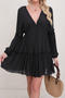 stylish 4 colors v-neck long sleeve beach mini dress cover-up(only dress)_Black