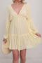 stylish 4 colors v-neck long sleeve beach mini dress cover-up(only dress)_Black_White_Yellow