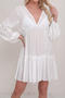 stylish 4 colors v-neck long sleeve beach mini dress cover-up(only dress)_Black_White