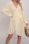 stylish 3 colors long sleeve lace-up beach shirt dress cover-up(only dress)_Black_White_Yellow
