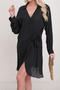 stylish 3 colors long sleeve lace-up beach shirt dress cover-up(only dress)_Black
