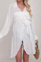 stylish 3 colors long sleeve lace-up beach shirt dress cover-up(only dress)_Black_White