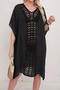 stylish 3 colors hollow crochet v-neck beach dress cover-up(only dress)_Black