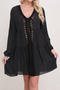 stylish cut out crochet 3 colors loose beach dress cover-up_Black