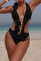 sexy pearl decor 3d flower decor padded hollow out one-piece swimsuit_Black