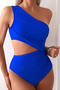 stylish 4 colors padded one shoulder hollow out ruched one-piece swimsuit_Black_Green_Blue