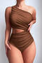 stylish 4 colors padded one shoulder hollow out ruched one-piece swimsuit_Black_Green_Blue_Brown