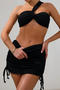 sexy textured removable padding one shoulder three-piece swimsuit_Black