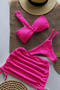 sexy textured removable padding one shoulder three-piece swimsuit_Black_Red_Magenta