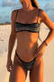 sexy 6 colors rhinestone decor removable padding backless sling bikini set_Black