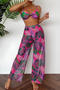 sexy 6 colors leaf printing padded beach pants three-piece swimsuit_Black_Gray_Red_Magenta