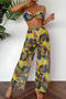 sexy 6 colors leaf printing padded beach pants three-piece swimsuit_Black_Gray_Red_Magenta_Yellow
