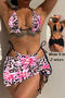 xs-l sexy 3 colors leopard and floral print non-padded three-piece swimsuit_Black