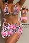 xs-l sexy 3 colors leopard and floral print non-padded three-piece swimsuit_Black_Pink