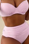 sexy 4 colors padded underwire high waist backless sling bikini set_Black_Pink
