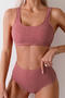stylish textured  3 colors padded high waist tankini set_Black_White_Pink