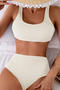 stylish textured  3 colors padded high waist tankini set_Black_White