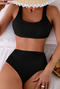 stylish textured  3 colors padded high waist tankini set_Black