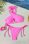 sexy 3 colors padded hollow halter-neck lace-up tankini set_Black_Pink