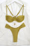 sexy pure colour padded underwire backless sling bikini set_Deep Yellow