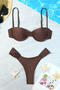sexy pure colour padded underwire backless sling bikini set_Deep Yellow_Brown
