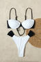sexy color-block removable padding underwire backless sling bikini set_Black_White