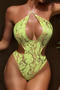 sexy snake holographic 4 colors padded hollow out one-piece swimsuit_Black_Pink_Red_Light Green