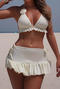 sexy 3d flower decor padded halter-neck lace-up three-piece swimwear_Black_White