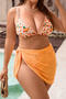 sexy plus size floral printing padded mesh skirt three-piece swimsuit_Orange