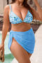 sexy plus size floral printing padded mesh skirt three-piece swimsuit_Orange_Blue