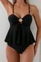 stylish 4 colors metallic shell decor beading padded tankini set_Black