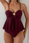 stylish 4 colors metallic shell decor beading padded tankini set_Black_Rose Red
