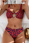 sexy leopard printing metal decor padded backless sling tankini set_Red