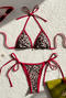 xs-l sexy 3 colors leopard print pendant padded halter-neck triangle bikini set_Black_Red