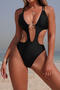 sexy 3 colors metallic ring linked padded hollow out one-piece swimsuit_Black