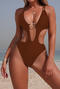 sexy 3 colors metallic ring linked padded hollow out one-piece swimsuit_Black_White_Brown