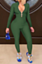 plus size 7 colors solid color autumn zip-up stretch new stylish tight stretch jumpsuit_Black_White_Dark Green