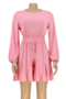 four colors plus size solid color laced new stylish holiday loose zip-up simple playsuit_Sky Blue_Pink
