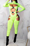 plus size solid color high collar hollow out buckle zip-up autumn sexy jumpsuit_Black_White_Light Green