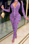early autumn new plus size butterflies printing micro see through mesh stretch zip-up curvy sexy skinny jumpsuit_Purple