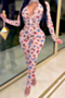 early autumn new plus size butterflies printing micro see through mesh stretch zip-up curvy sexy skinny jumpsuit_Purple_Beige