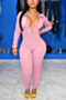 autumn new plus size seven colors stretch turndown collar zip-up stylish skinny jumpsuit_Black_Red_Sky Blue_Pink