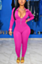autumn new plus size seven colors stretch turndown collar zip-up stylish skinny jumpsuit_Black_Red_Sky Blue_Pink_Magenta