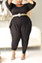 l-5xl plus size early autumn new simple pure color elastic casual jumpsuit_Black