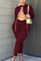 sexy autumn new stylish plus size hollow out chain long sleeve stretch tight jumpsuit_Black_Rose Red
