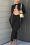 sexy autumn new stylish plus size hollow out chain long sleeve stretch tight jumpsuit_Black