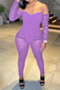 early autumn new stylish solid color  plus size stretch sling mesh see-through with lining sexy jumpsuit(with one pair of sleeves)_Black_Purple